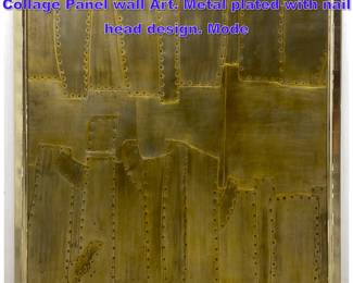 Lot 884 Large Artist Signed Patinated Metal Collage Panel wall Art. Metal plated with nail head design. Mode