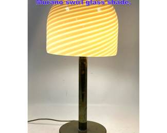 Lot 769 Mid Century Modern Table Lamp. Murano swirl glass shade.