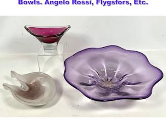 Lot 758 3pcs Mid Century Modern Art Glass. Bowls. Angelo Rossi, Flygsfors, Etc.