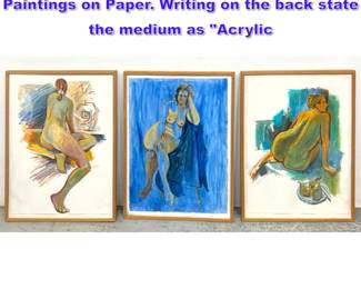 Lot 931 3pcs Raymond K Smith Nude Study Paintings on Paper. Writing on the back state the medium as Acrylic