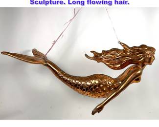 Lot 643 Copper Mermaid Hanging Figural Sculpture. Long flowing hair.