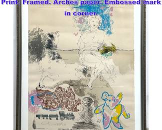 Lot 953 Artist Signed Artist Proof Lithograph Print. Framed. Arches paper. Embossed mark in corner.