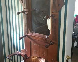 1880s Walnut Victorian Hall Tree with Lions