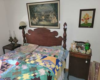 Cherry Rope Bed & Antique Hand Made Quilts