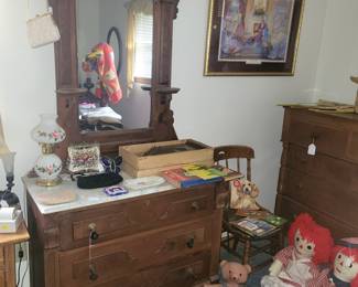 Victorian Marble top Dresser with Candle Shelves