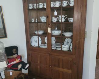 16 Pane Walnut Pegged North Carolina Corner Cupboard 