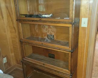 GLOBE WENICKE 4 STACK TIGER OAK LAWYERS BOOKCASE *missing bottom glass*