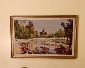Large Needlepoint of the Chicago Skyline/Pond