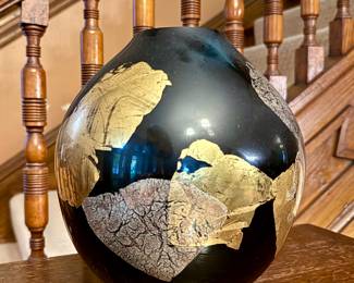 MCM Randy Strong Black Glass & Gold Vase