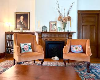 Pair Peach Velvet Chairs