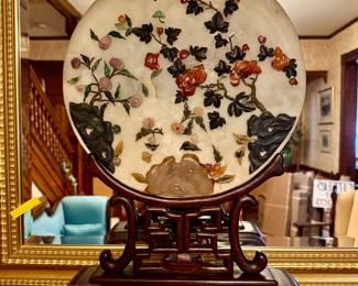 Pair of Large Jade Discs w/Rosewood Stands