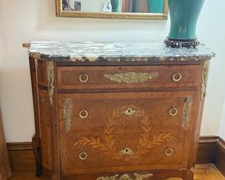 Lovely Marble Top Chest w/Brass & Inlaid Detail