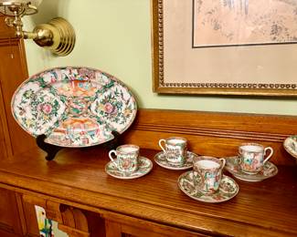 Rose Medallion Oval Platter & Demitasse Set