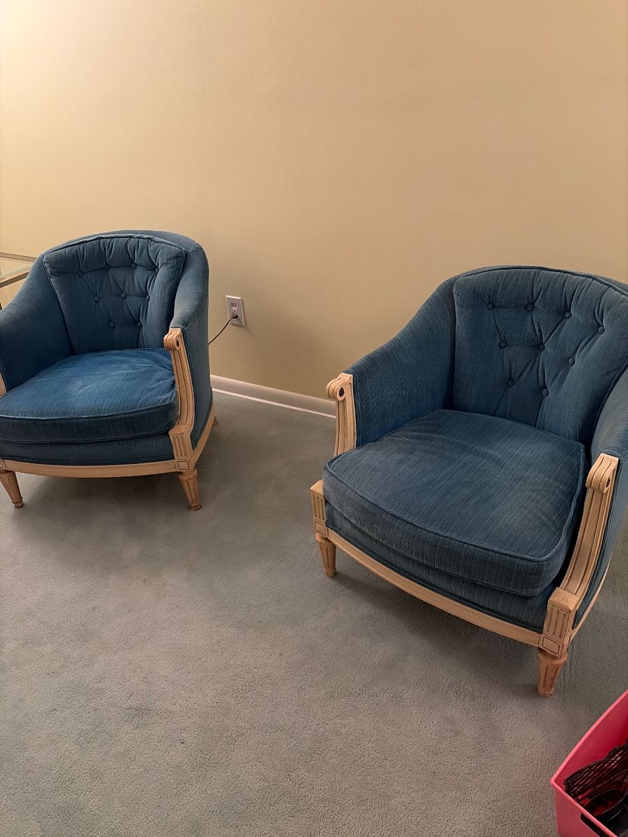 Mcm blue velvet chairs 