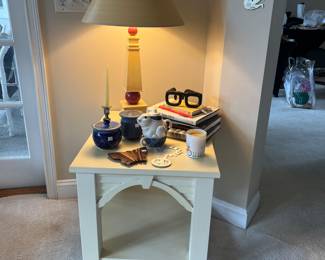 Creme end table front right living room, $48 each. 