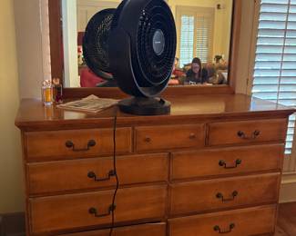 Vintage maple dresser w mirror   There is a desk and tall chest of drawers that match $150