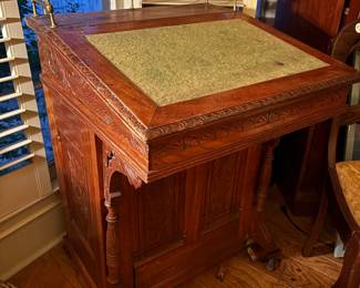 Ladies small writing desk with compartments. Lift lid. Highly carved $150