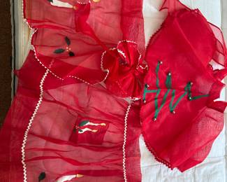 Never used vintage organdy fabric holiday aprons. 