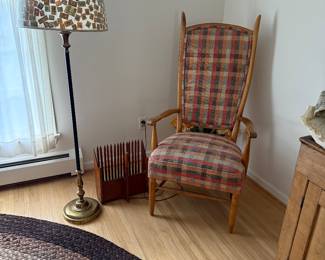 M-C chair. 
Floor lamp with postage stamp shade. 
Cranberry scoop. 