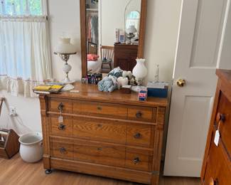 Chestnut dresser. 
Hobnail, milk glass lamps.  There are
More pictures, some pairs.  