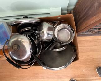 Large number of Revere water vintage cookware. 