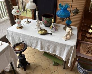 Lamps including Antique Fenton Student Lamp