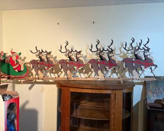 Antique Christmas Decoration of Santa and his Reindeer