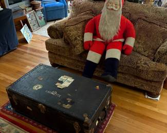 Large Santa Plush with Antique Trunk