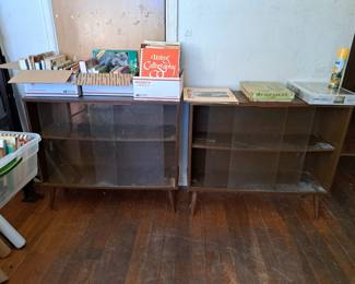 2 mid century bookcases , games, books