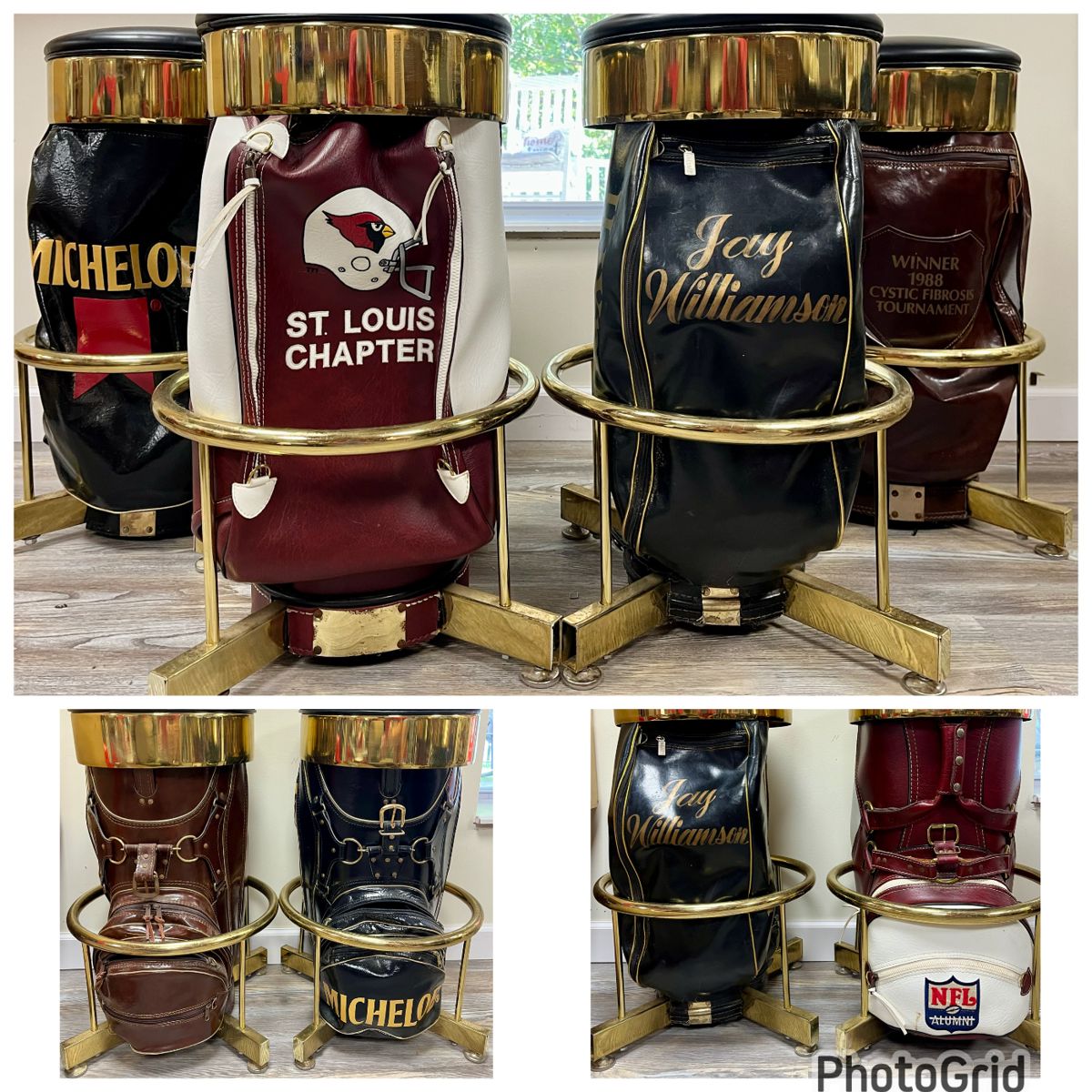 Golf bag bar stools previously owned by Ted Williamson's father.  