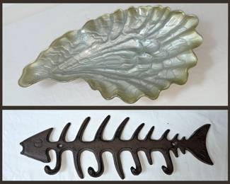 Large Shell Serving Dish and Metal Fish Hook