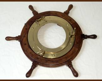 Small Ship's Wheel with Brass Porthole 