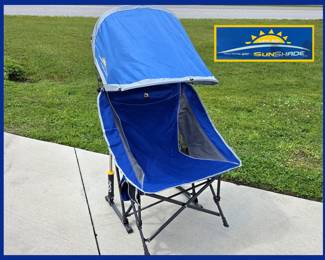 One of a Pair of Sunshade Outdoor Folding Rocking Chairs in Excellent Condition