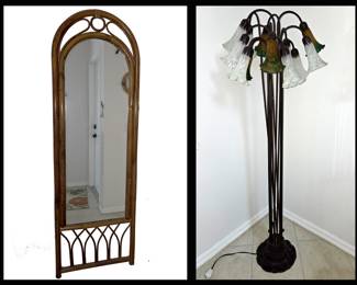 Rattan Wall Mirror and Floor Lamp