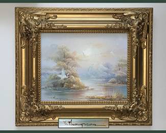 Ornately  Framed and Signed Oil Painting J Thompson