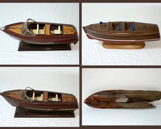 Model Wooden Boats and Carved Fish