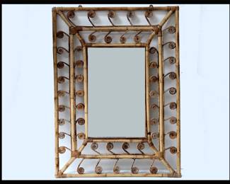 Rattan and Wicker Mirror with Curled Cane Accents