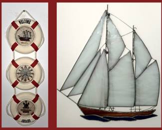 Decorative Nautical Wall Hanging and Stained Glass Sailboat