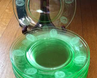 Tiffin “Psyche” green Depression glass 8" plates