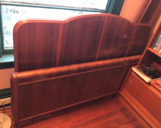 Vintage full size waterfall bed by Harmon (57” wide) with headboard (40”H) + footboard (24”H) + side rails & slats - matches vanity & dresser