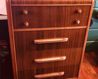 Vintage waterfall dresser with 4 drawers - by Harmon (32”W, 18”D, 44”H) 
