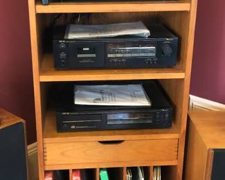 Dyrlund teak stereo cabinet with cassette drawer & record storage at bottom - made in Denmark (21”W, 20”D, 50”H) 