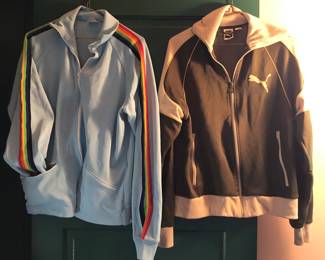 Vintage Sears “Put-On Shop” track jacket with rainbow stripes on sleeves, Puma jacket