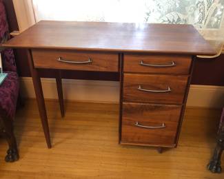 Mid-century Ace-Hi walnut desk with metal drawer pulls (40"L, 20"D, 30"H)