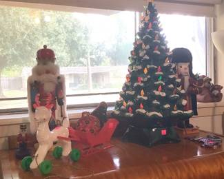 Blowmold reindeer with Ceramic Christmas Tree