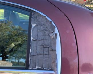 Broken window with a fancy repair