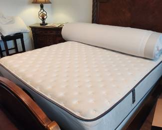 King BeautyRest Mattress and King Bed Frame with Marble and Carved Details. 