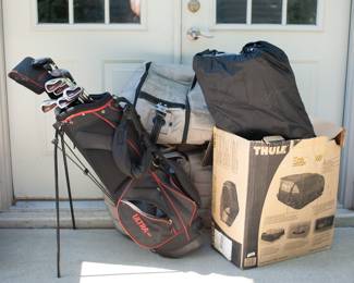Golf clubs, golf travel bag