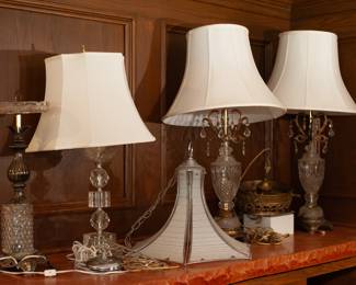 Antique crystal and brass lamps