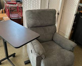 Like new electric recliner, serving tray on wheels, room divider